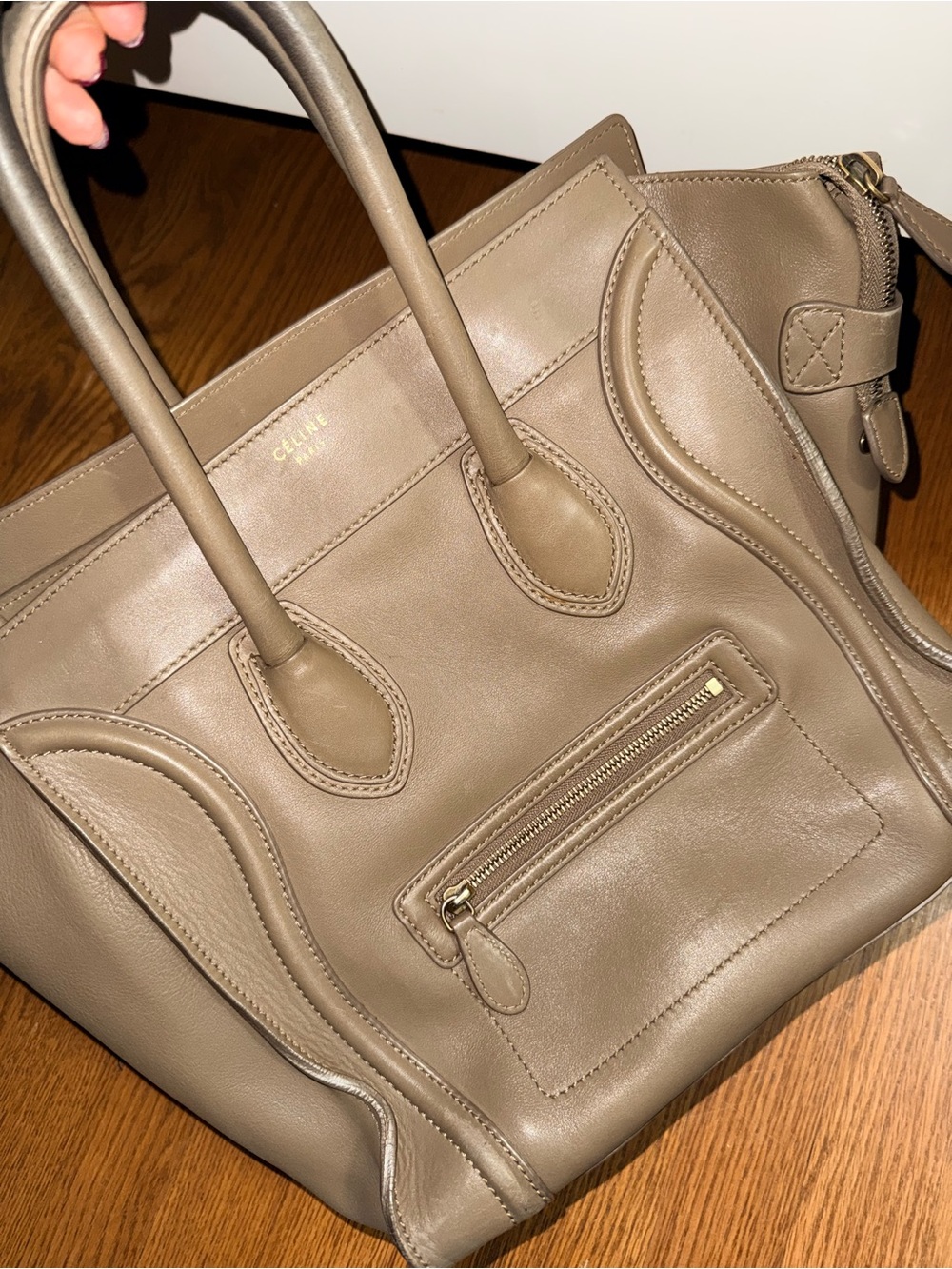 Authentic Celine Taupe Leather Mini Luggage Satchel